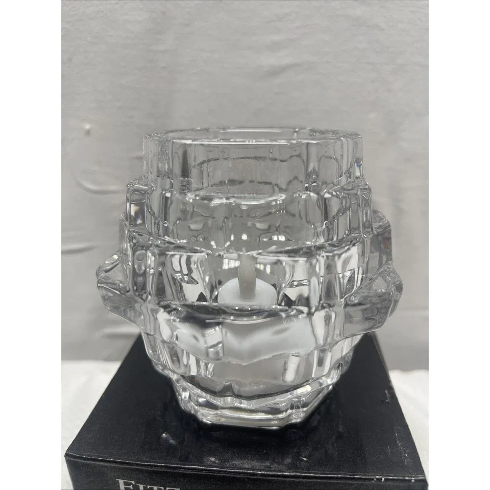 Fitz and Floyd Fairmont Glass Votive Tea Light Barrel Candle Holder w/Box